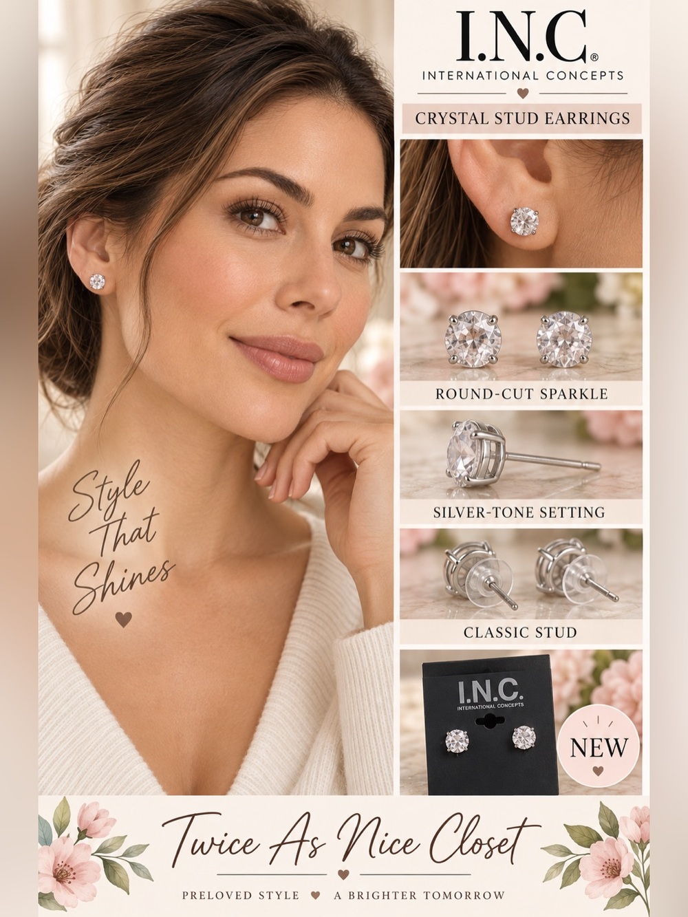 INC International Concepts Crystal Stud Earrings‎ NEW